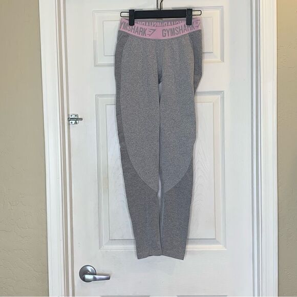 Gymshark Flex Leggings Size Small Gray with Pink Waistband - Picture 1 of 8